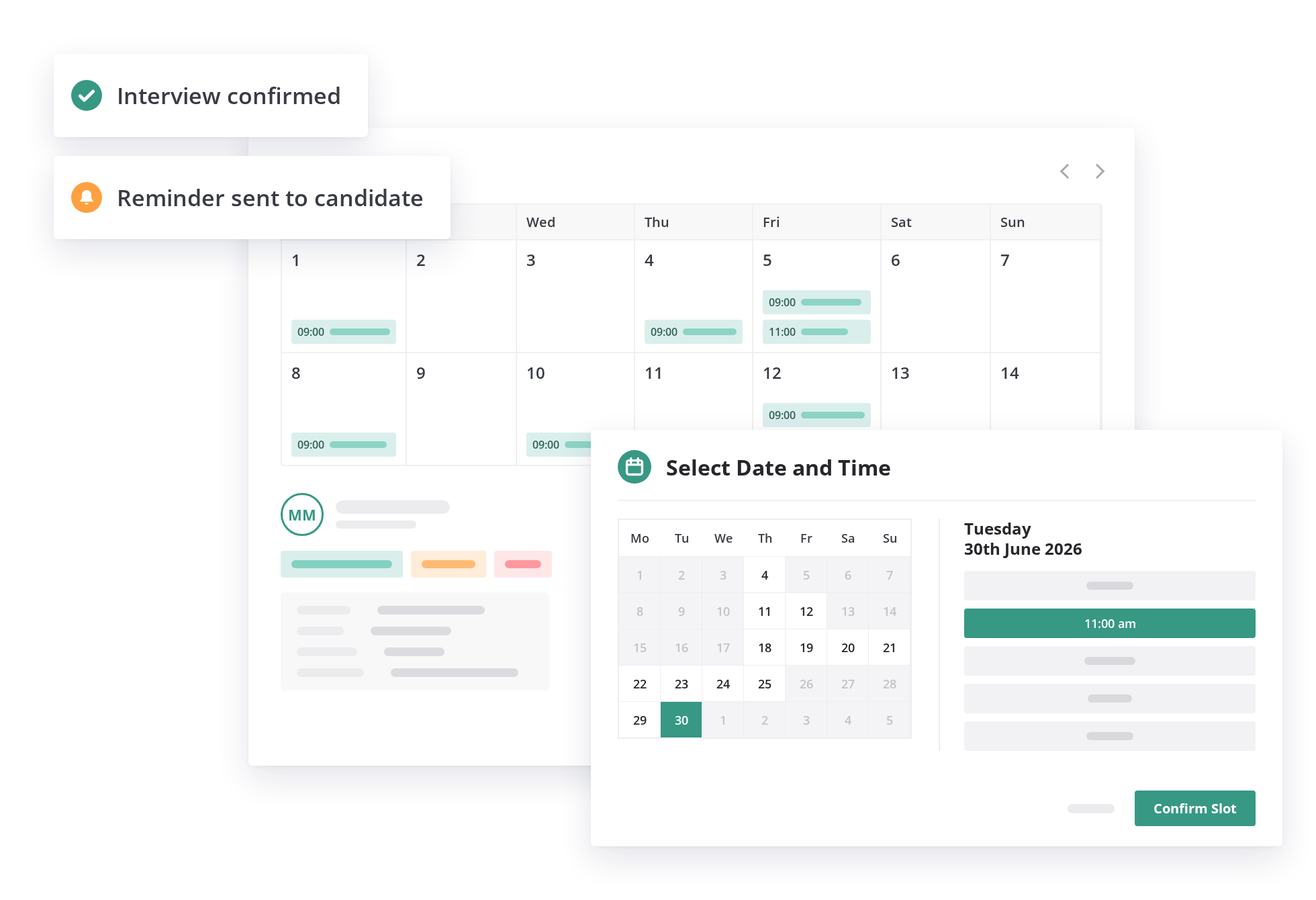 Vervoe interview scheduling calendar with date and time selection
