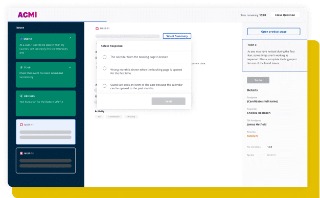 AI-powered scoring and analysis of a candidate's QA simulation performance