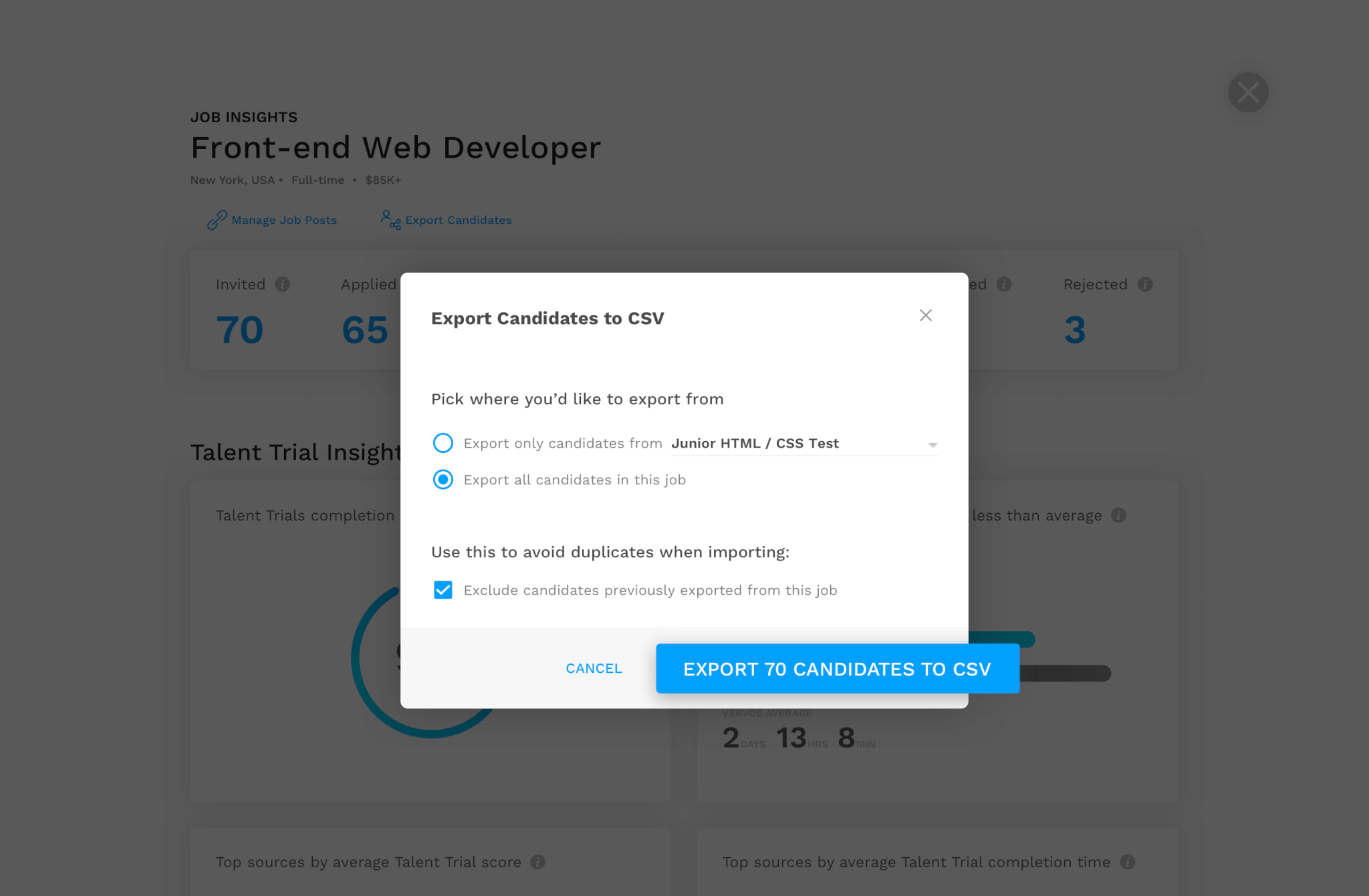 Csv export