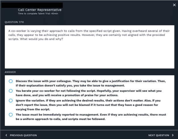 Call center talent trial 3