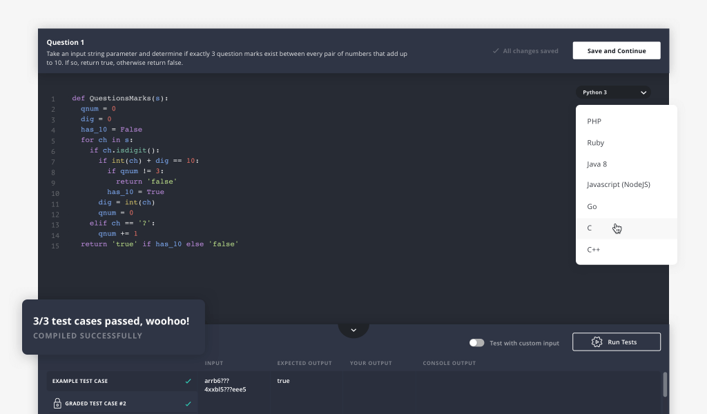 Auto-graded coding challenges