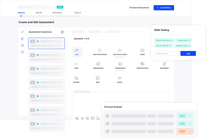 Vervoe's create and edit assessment product features