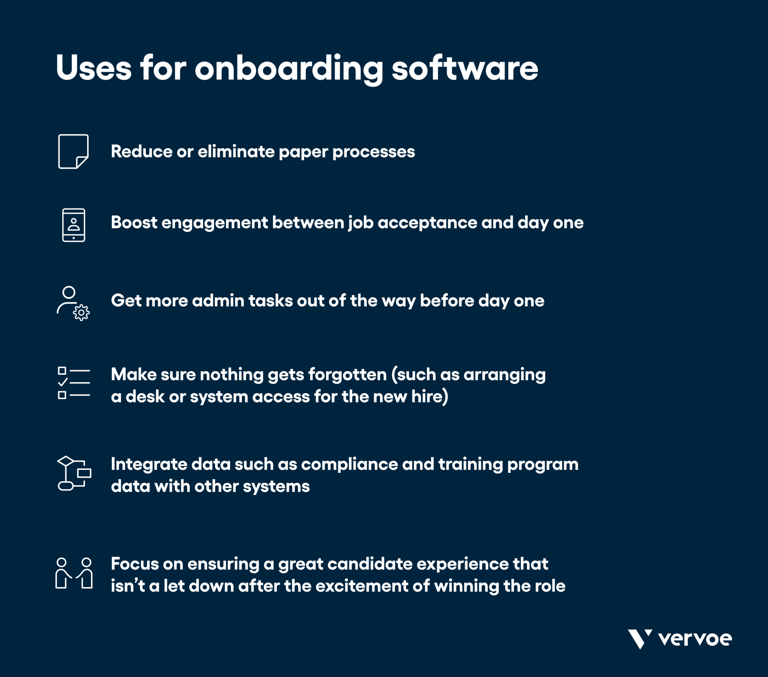 Infographic showing what onboarding software can be used for