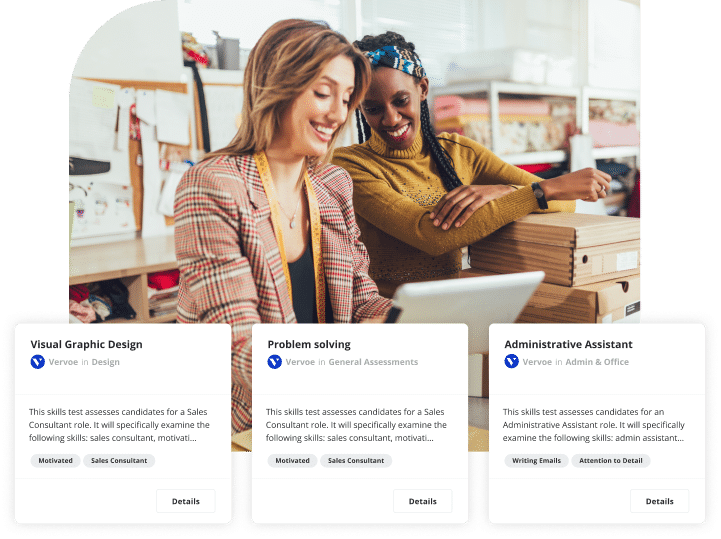 Two hiring managers using vervoe's skills-based assessment library to replace their own case study hiring process