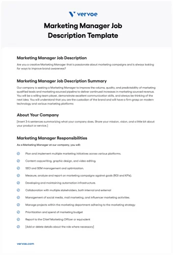 Marketing manager job description template